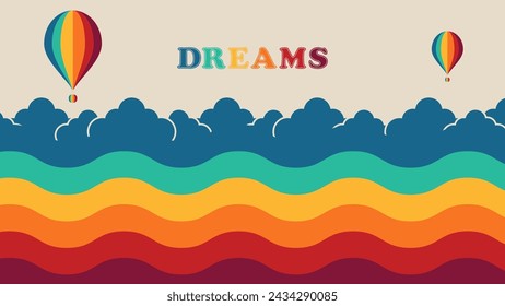 Cute vector design with hot air balloons over the clouds