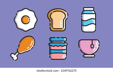 cute vector design illustration of breakfast food, suitable for children and culinary content. and also you can use it for your stickers and additional designs.