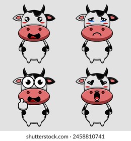 Nette Vektorgrafik Design-Illustration eines Kuh-Paket-Maskottchen mit vielen Gesichtsausdrücken