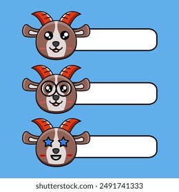 cute vector design illustration of a cute goat head mascot with an empty text tag	
