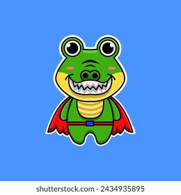cute vector design illustration of a hero crocodile mascot
