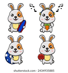 cute vector design illustration mascot rabbit bundle