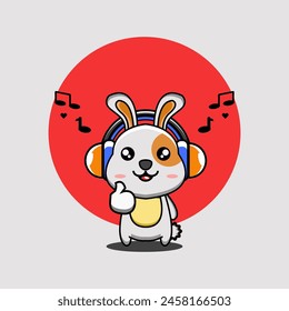 cute vector design illustration mascot design of a rabbit wearing a headset