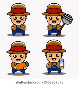 cute vector design illustration mascot bundle farmer