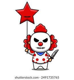 cute vector design illustration mascot character evil clown with knife