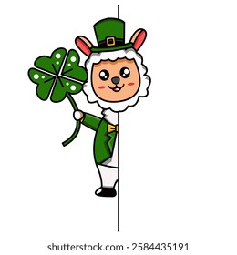 cute vector design illustration mascot character st patrick's alpaca peeking out