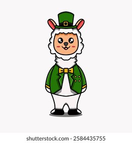 cute vector design illustration mascot character St Patrick's alpaca