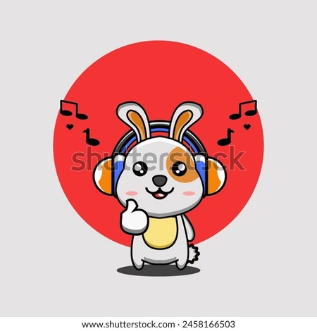 cute vector design illustration mascot design of a rabbit wearing a headset