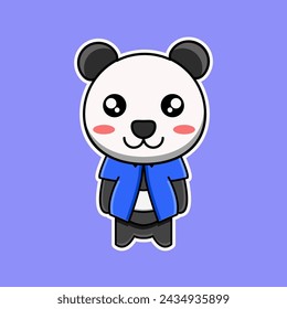 cute vector design illustration of a panda mascot wearing a blue shirt