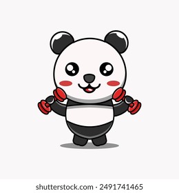 cute vector design illustration of a panda mascot holding a barbell	