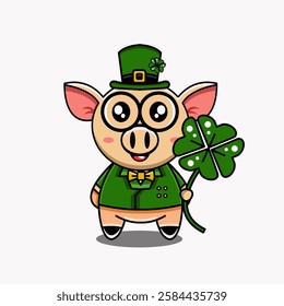 cute vector design illustration of St Patrick's pig mascot