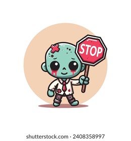 cute vector design illustration zombie stop symbol