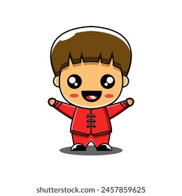 cute vector design mascot illustration of a boy in traditional Chinese clothing