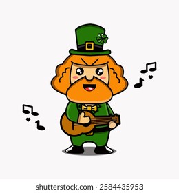 cute vector design mascot illustration of st patrick's character playing guitar