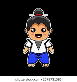cute vector design mascot illustration of a man with a smiling face wearing traditional Japanese clothes