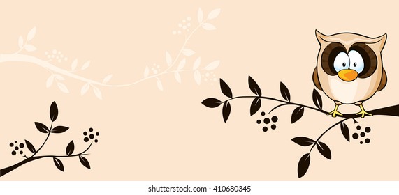 cute vector design with owl and branch - illustration