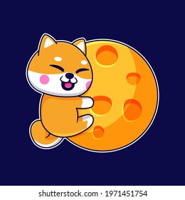 cute vector design of shiba inu hugging the moon