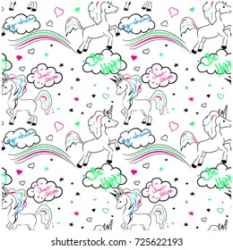 Cute vector designs for children, Unicorns Vector White and Neon Colors