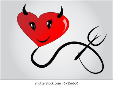 cute vector devil heart with pitchfork