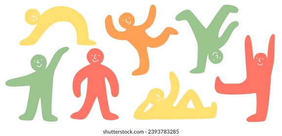 Cute vector different people in various poses. Modern vector illustration for children