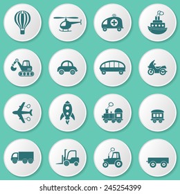 Cute vector different transport icons on white buttons