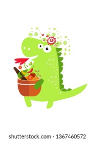 Cute vector dinosaur. Cook