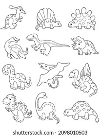 
Cute vector dinosaurs. Vector cartoon dinosaurs. Vector set. Illustration for children . Coloring book