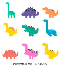 Cute vector dinosaurs isolated on white background. Funny cartoon dinosaurs collection. Vector illustration.
