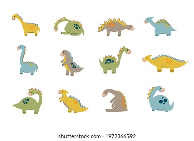 Cute vector dinosaurs isolated on white background.