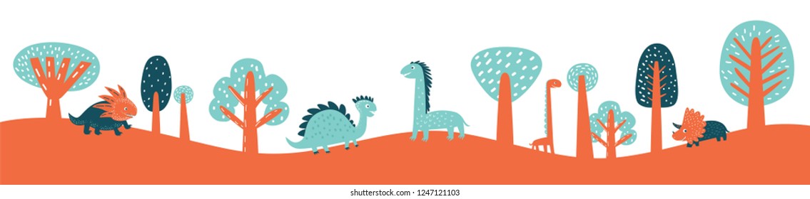 Cute vector dinosaurs set in cartoon style isolated on white background. For card, poster, nursery