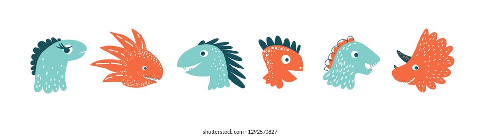 Cute vector dinosaurs set in cartoon style isolated on white background. For card, poster, nursery.