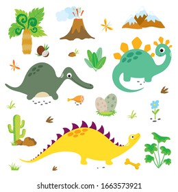 Cute vector dinosaurs set. Vector illustrations.