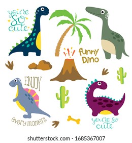 Cute vector dinosaurs set. Vector illustrations.