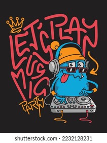 cute vector dj monster and turntable