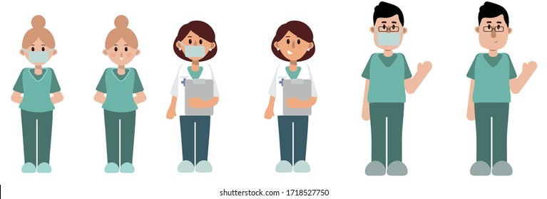 cute vector doctors set flat icon