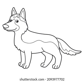 Perro vector lindo. Pastor de dibujos animados. Ilustración de vectores para niños