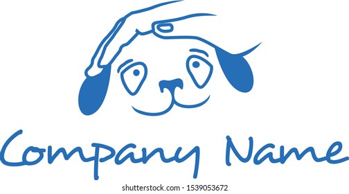 Cute vector dog head with human hand logo template