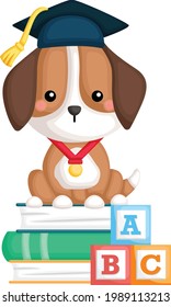 a cute vector of a dog mascot graduating
