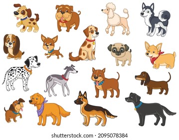 
Cute vector dogs. Vector cartoon dogs. Big vector set. Illustration for children 