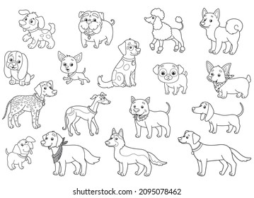 
Cute vector dogs. Vector cartoon dogs. Big vector set. Coloring page. Illustration for children 