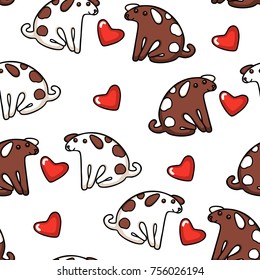Cute vector dogs and hearts seamless pattern, good for fabric or wrapping paper