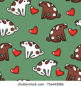Cute vector dogs and hearts seamless pattern, good for fabric or wrapping paper