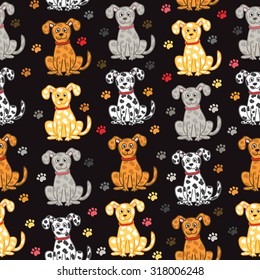 Cute vector dogs seamless pattern. Funny doodle wallpaper