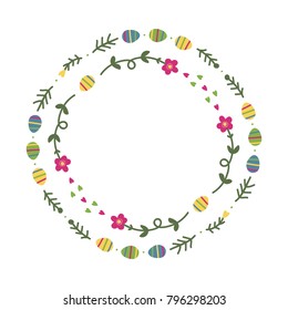 Cute vector doodle floral frame for spring, easter design isolated on white background.
