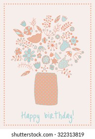 cute vector doodle flower bouquet on bright background