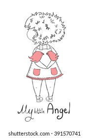 Cute vector doodle girl angel.