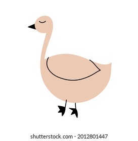 Cute vector doodle goose bird. illustration isolated on a white background. Hand drawn illustration of Scandinavian. Design of baby t-shirt, home textiles, wrapping paper, children textiles.