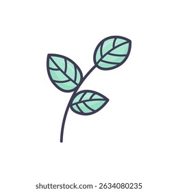 Cute vector doodle illustration of a green leafy branch, isolated on a white background, perfect for design, decoration, and print projects.Simple vector illustration 