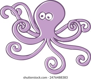Cute vector doodle of a purple cartoon octopus.