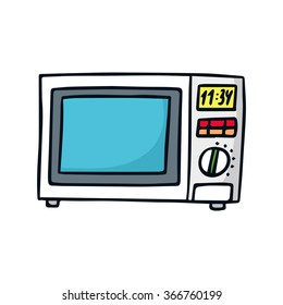 Cute vector doodle sketch microwave oven, isolated on white